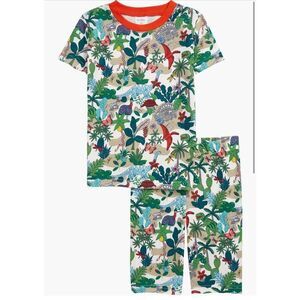Mini Boden 4 Year Old Boys Fitted 2 Piece Short Pajamas in Ivory Darwin Island